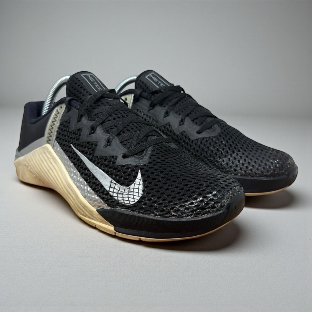 Nike Metcon 6 Training Shoes Womens 10 Black AT3160-010 Metallic Silver Gym